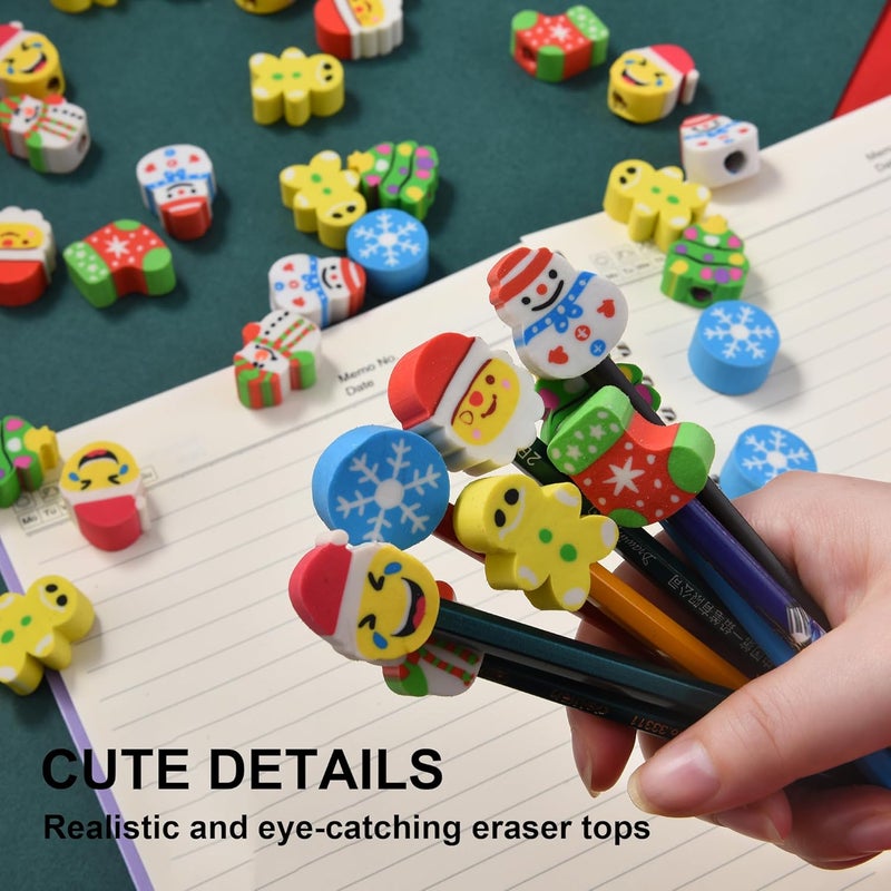 TDOCK 42 Pieces Christmas Pencil Top Erasers for Kids, Christmas Pencil Erasers Toppers Bulk, Cute Mini Cap Erasers for Holiday Party Favors Classroom Rewards Goodie Bags Stuffers Stocking Stuffers - Image 5
